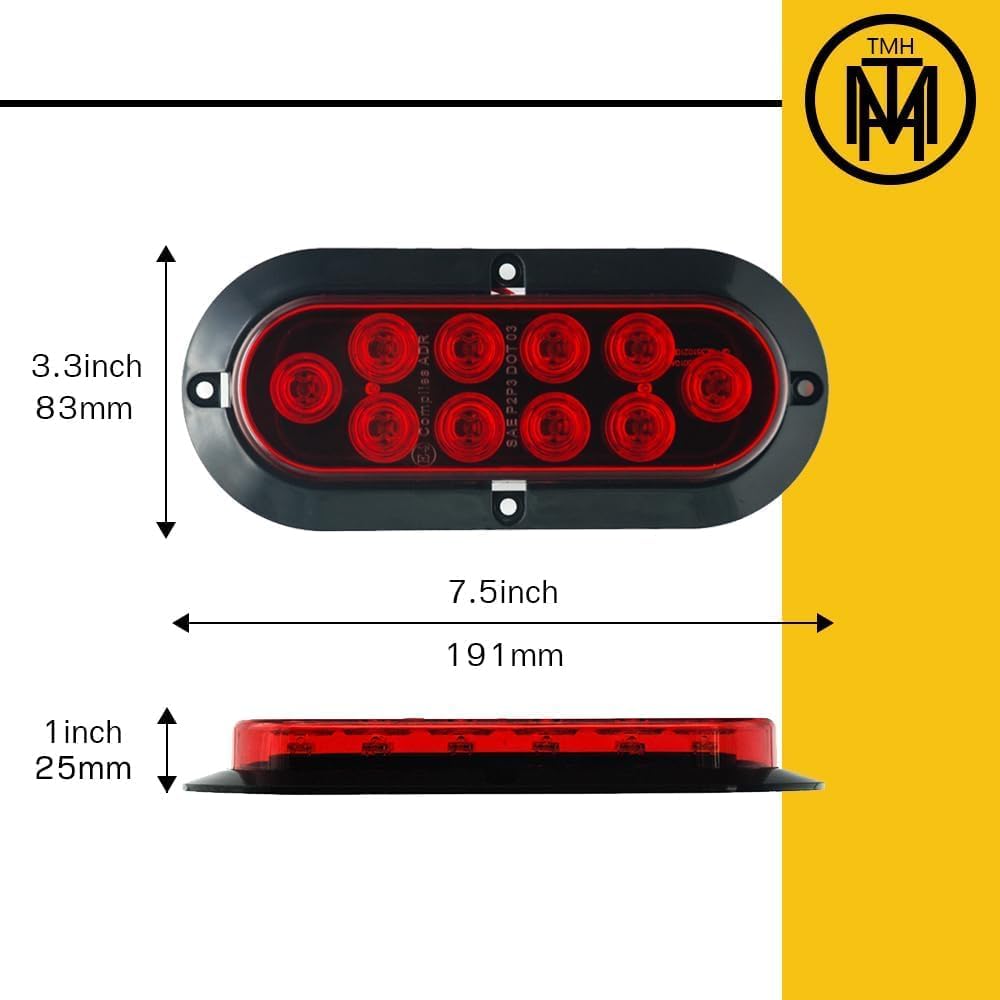 Tmh 6'' Oval Red Led Trailer Tail Light Surface Mount 10 Led Waterproof Stop Brake Turn Trailer Lights For Truck Rv Bus Lorry Lo