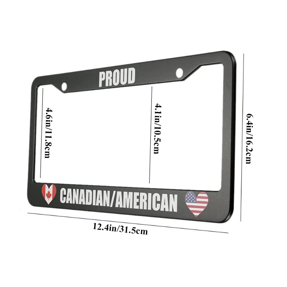 Ofloral Proud Canadian American Aluminum Alloy License Plate Frame Heart-Shaped Canadian And American Flags Applicable To Us Sta