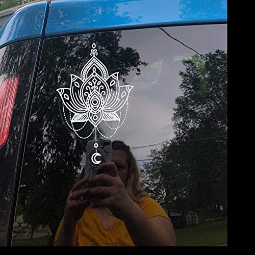 Beautiful Hand Designed Mandala Sticker White Lotus Flower - 6'' Tall Vinyl Decal - Waterproof, Suitable For Outdoors, Car Windo