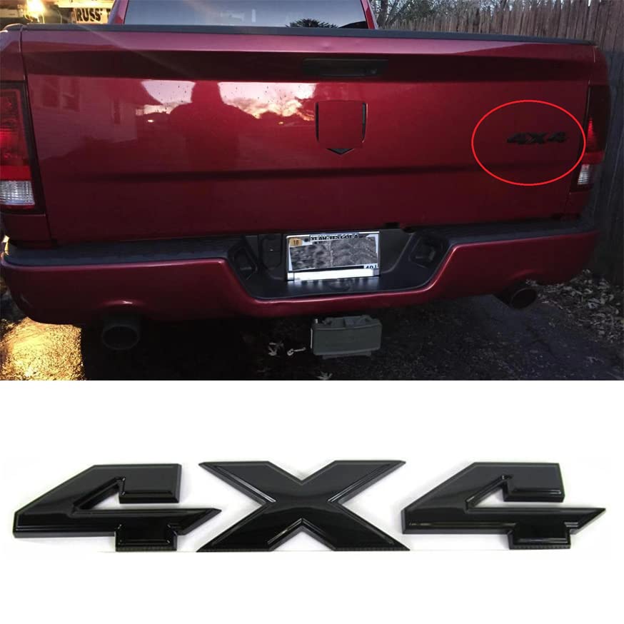 1 Oem Black 4X4 Emblem Badge 3D 4 X 4 Emblem Nameplate Decal Compatible With 1500 2500 3500 Flat Letter 2009-2018 (Black)