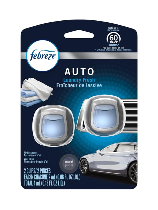Febreze Car Vent Clip Air Freshener, Odor Eliminator For Up To 30 Days Freshness, 2 Clips (Laundry Fresh)