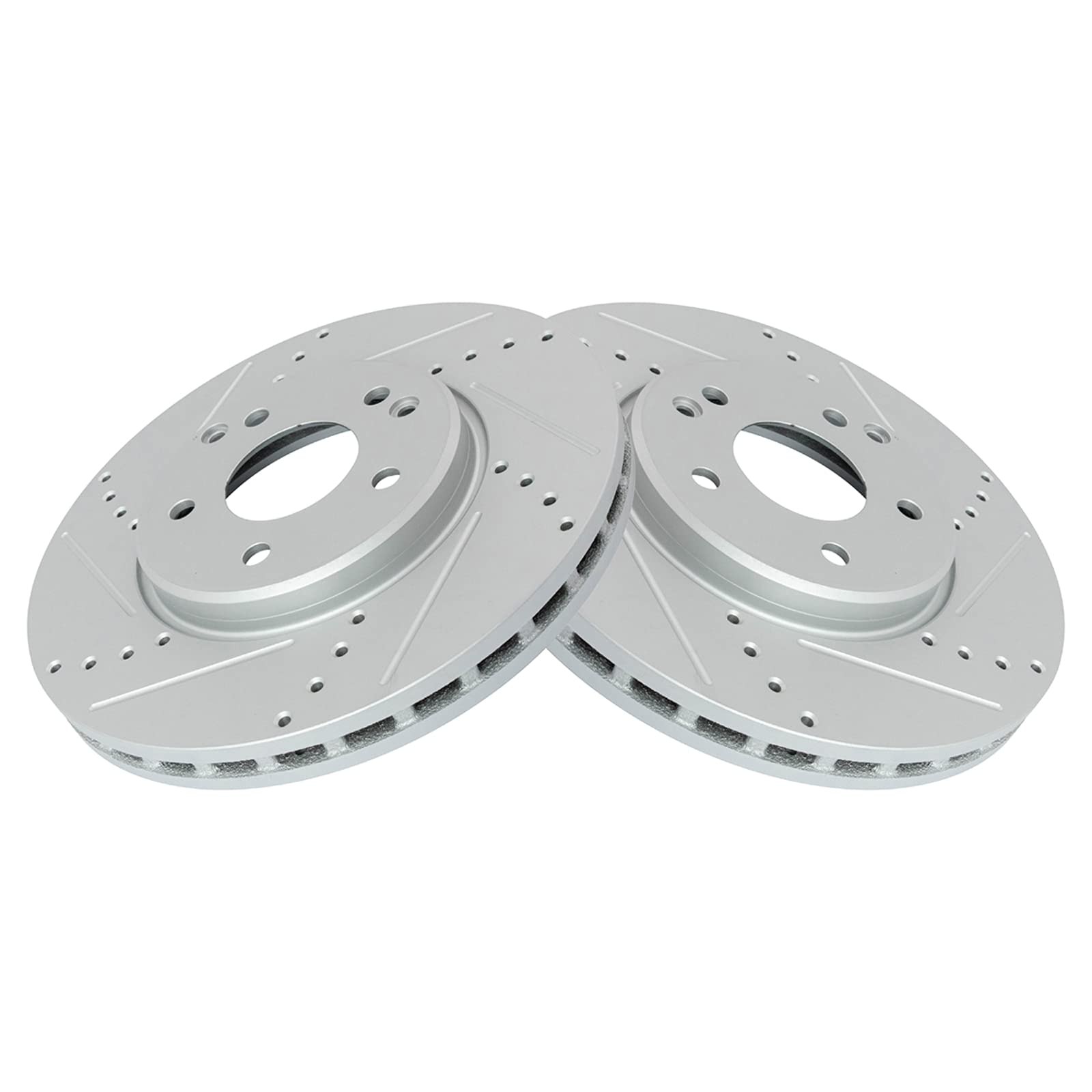 Trq Performance Brake Rotor Drilled Slotted Front Coated Pair Compatible With Mercedes