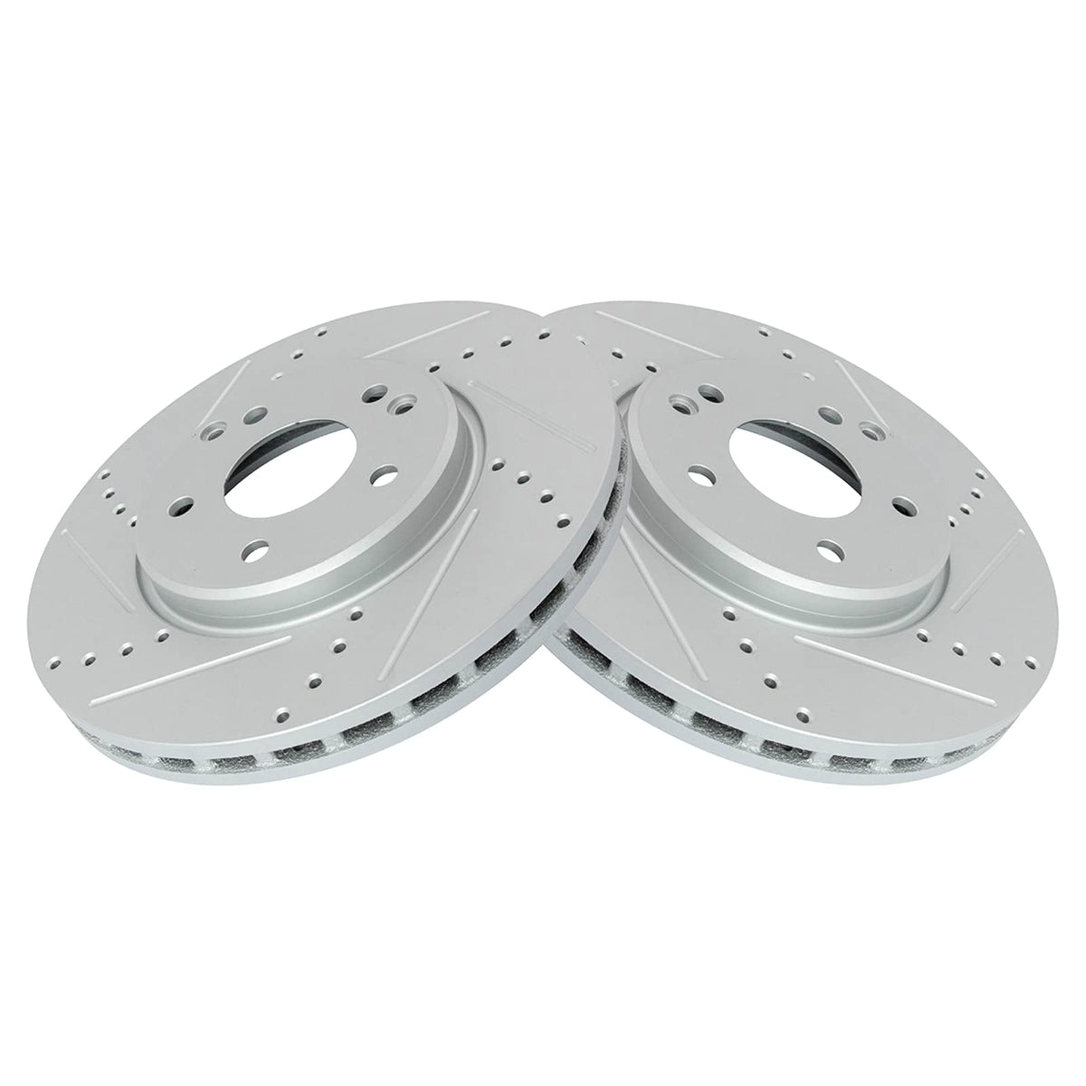 Trq Performance Brake Rotor Drilled Slotted Front Coated Pair Compatible With Mercedes