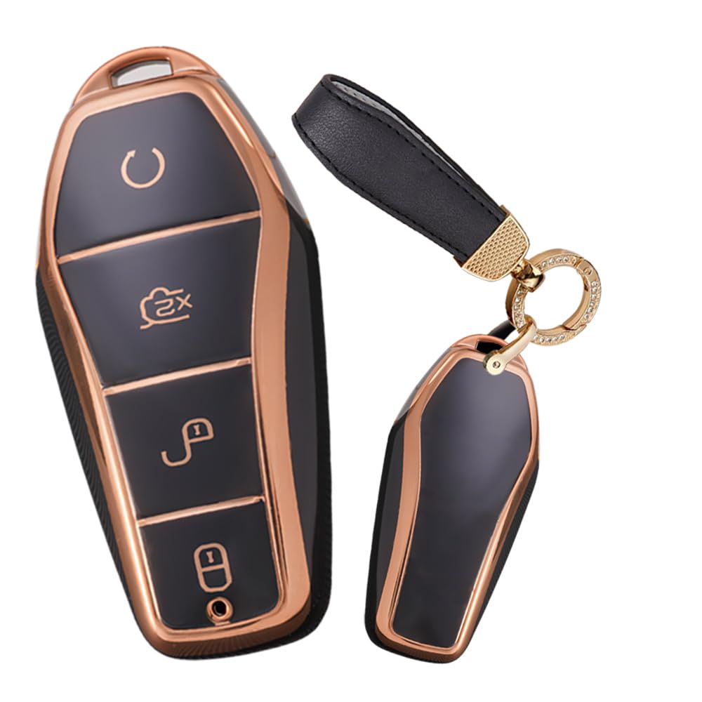 Tecart Tpu Key Fob Cover Fit For Byd Han Ev Tang Dm 4 Button Car Key Case Cover Protector Key Cover Key Shell Holder Black