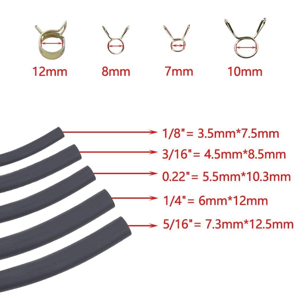 Alonegoer 3 Feet 1/8' 3/16' 0.22' 1/4' 5/16' Id Fuel Line Gas Tube Hose Compatible With Kawasaki Ezgo Snowmobile Lawn Mowers Tractors Bike Scooter Atv Golf Cart Motorcycle W 40Pcs Clips