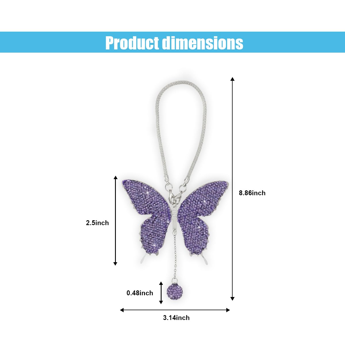 Bling Butterfly Diamond Car Hanging Accessories, Crystal Butterfly Rear View Mirror Luck Car Decoration Accessories For Women, V