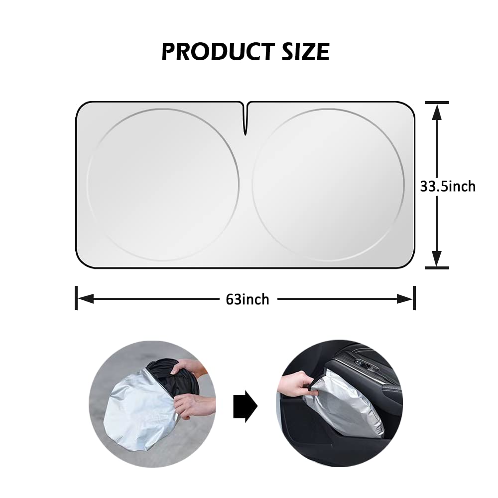 Foldable Sunshade for Car Windshield with Mirrors Cut-Out Design,99% UV Heat Shield Reflector Automotive Glass Cover,Keeps Cool