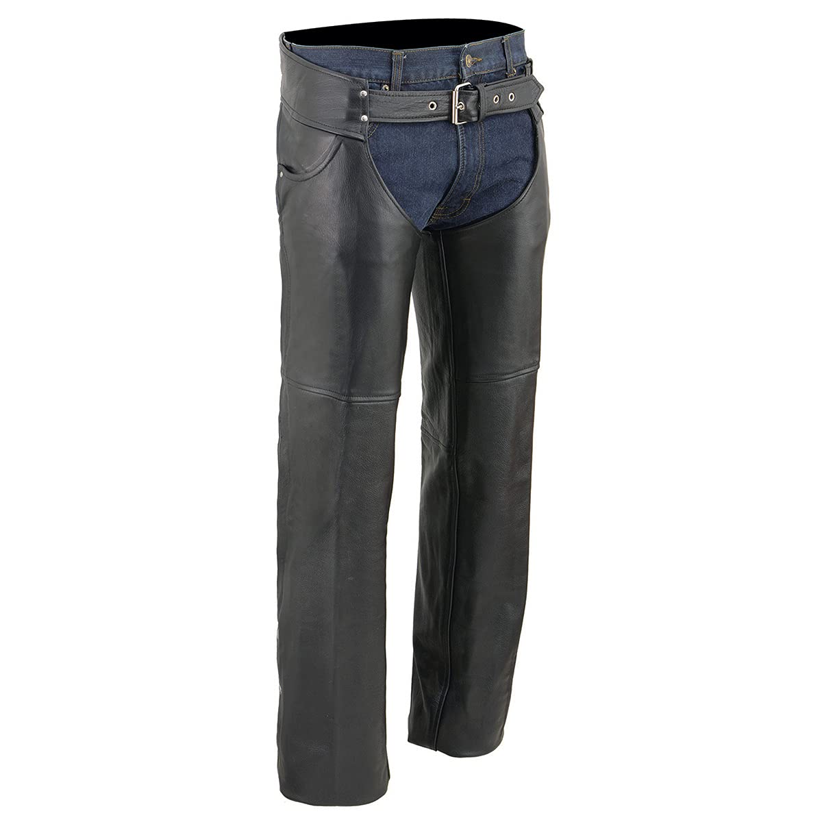 Milwaukee Leather Chaps for Men's Black Premium Leather- Classic Jean Style Pockets Motorcycle Riders Chap- LKM5781-2X-Large