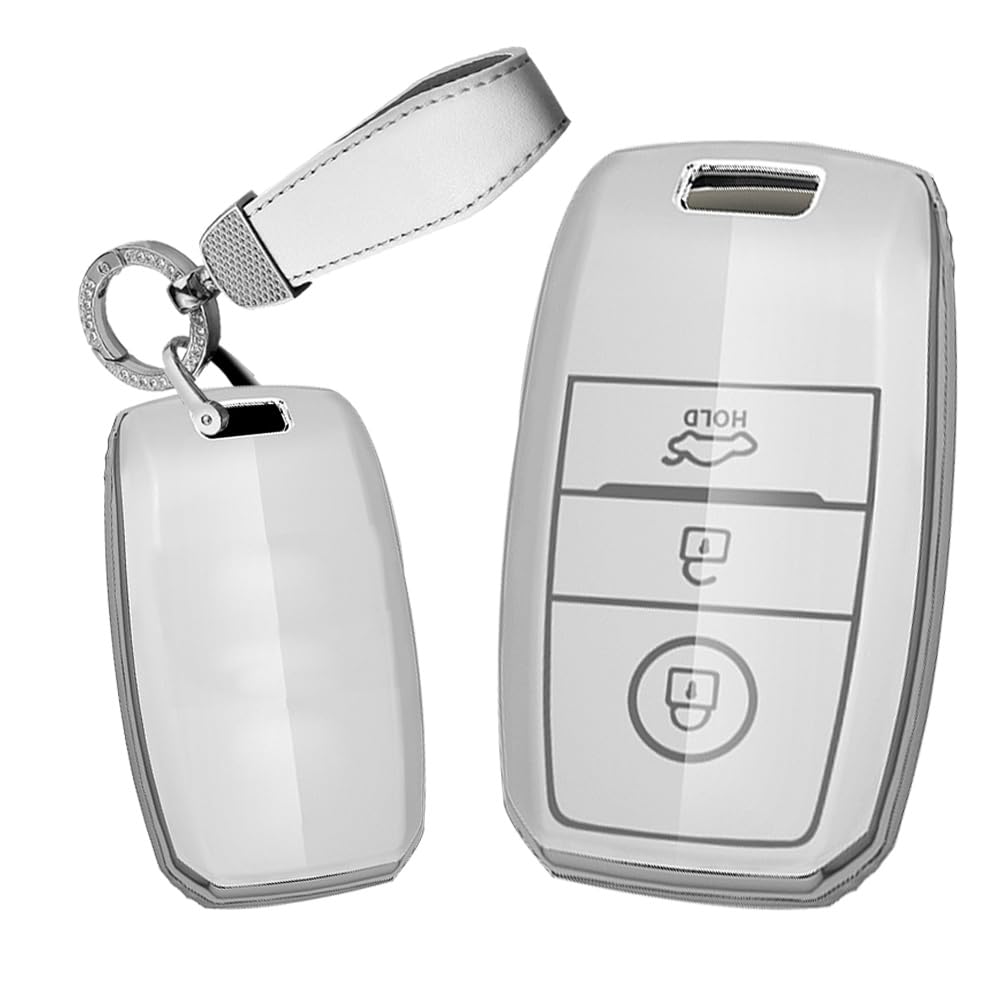 TECART Key Fob Case Protection for Kia K2 Rio NIRO Key Holder Keychain Key Case Shell Soft TPU Accessories 3 Button White