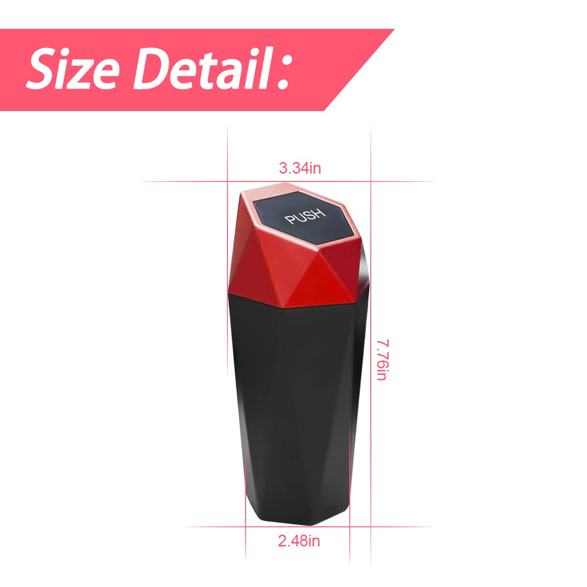 Car Trash Can With Lid, Mini Portable Auto Garbage Can, Small Leakproof Diamond Design Trash Dustbin, Waterproof Vehicle Rubbish Bins For Automotive Car, Home, Office, Kitchen, Bedroom (Red)