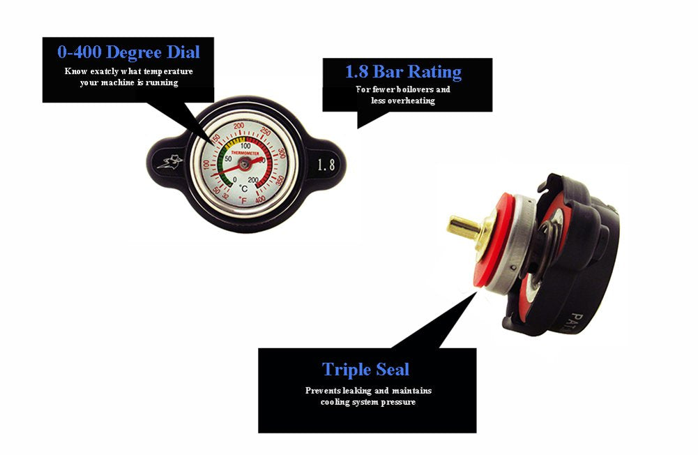 Outlaw Racing High-Pressure Temperature Gauge Radiator Cap 1.8 Real-Time Temp Monitoring Prevent Motorcycle/Atv Leaks Compatible