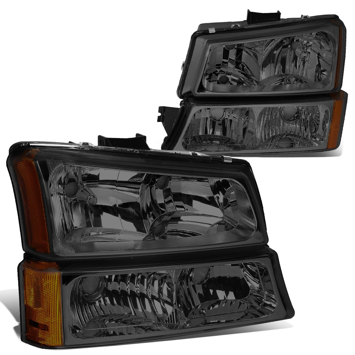 Dna Motoring Hl-Oh-Cs03-4P-Sm-Am Smoke Lens Amber Headlights Compatible With 2003-2006 Chevy Silverado/Avalanche