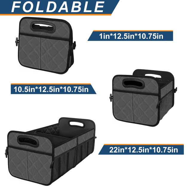 Deosk Collapsible Car Organizer with 6 Pockets, 50L Multi-Compartment Trunk Organizer - Grey