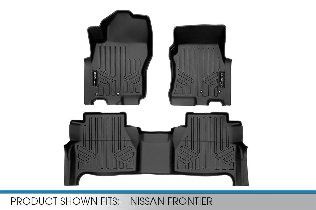 Smartliner Custom Floor Mats 2 Row Liner Set Black Compatible With 2022-2023 Nissan Frontier (Crew Cab With 2Nd Row Under-Seat S