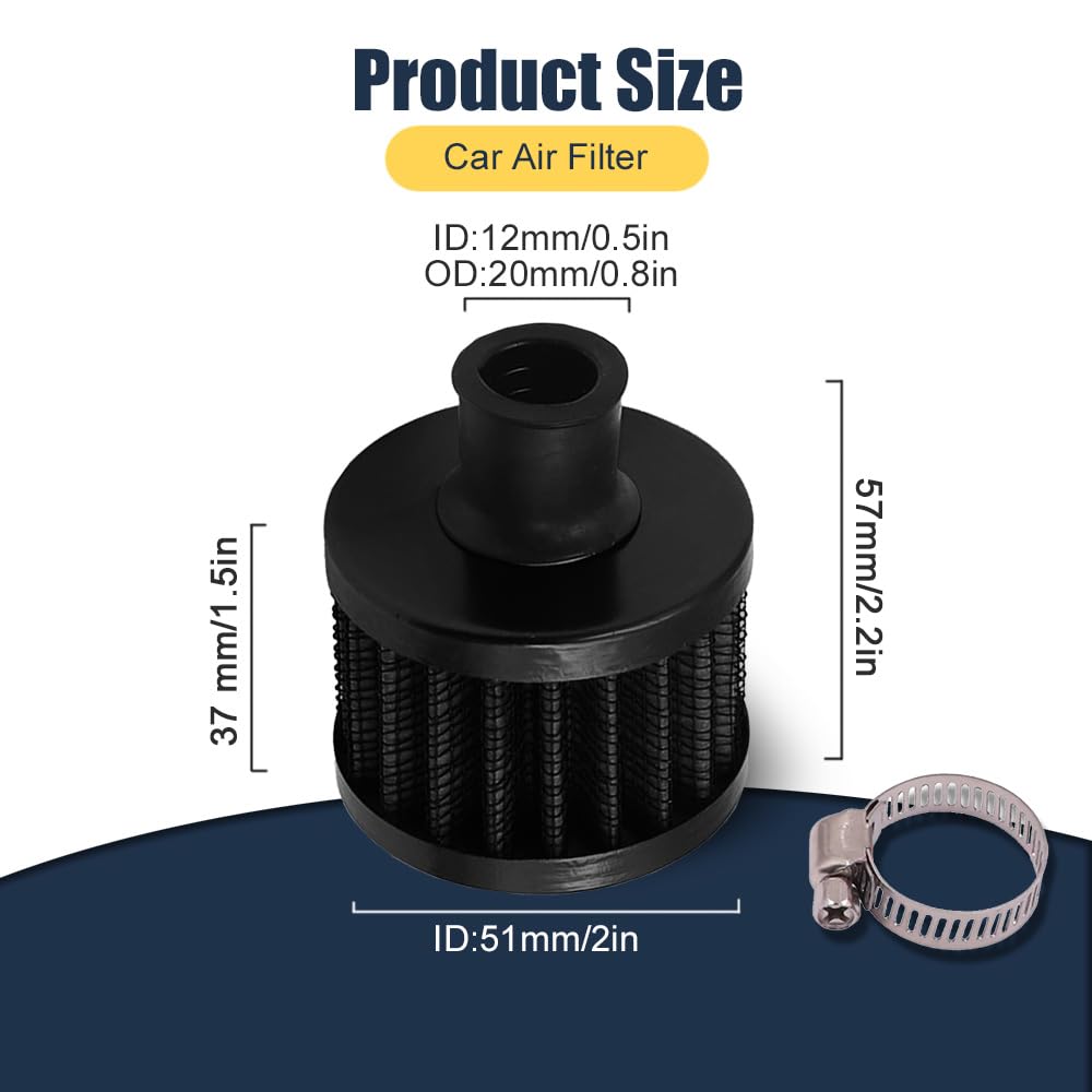 WINUERK Breather Filter, Air Filter Valve Cover Breather, 12mm Mini Air Filter Vent Crankcase Breather, Air Filter Cold Air Inta