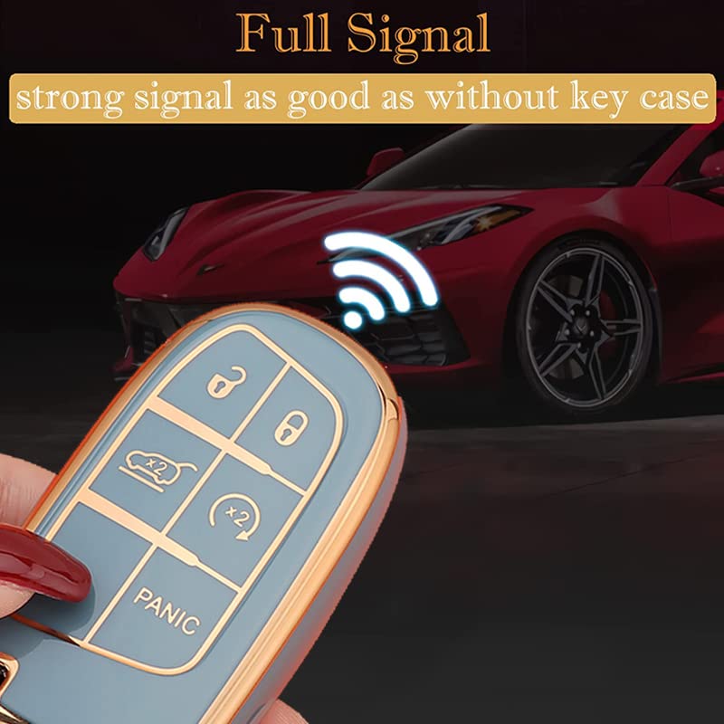 Bububulk For Jeep Key Fob Cover, Premium Soft Tpu Protection Key Case For Jeep Smart Key 3 4 5 Buttons Protector Challenger(Grey )