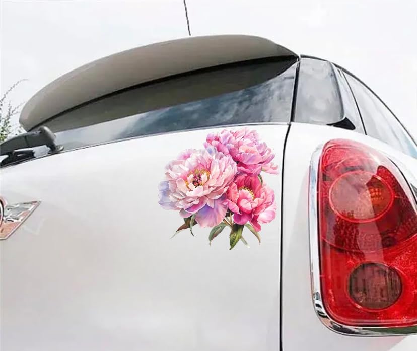 Watercolor Peony Flower Decal, Floral Vinyl Removable Elegant Sticker, Decorative Peony Decal For Auto, Bumper, Trunck, Window,