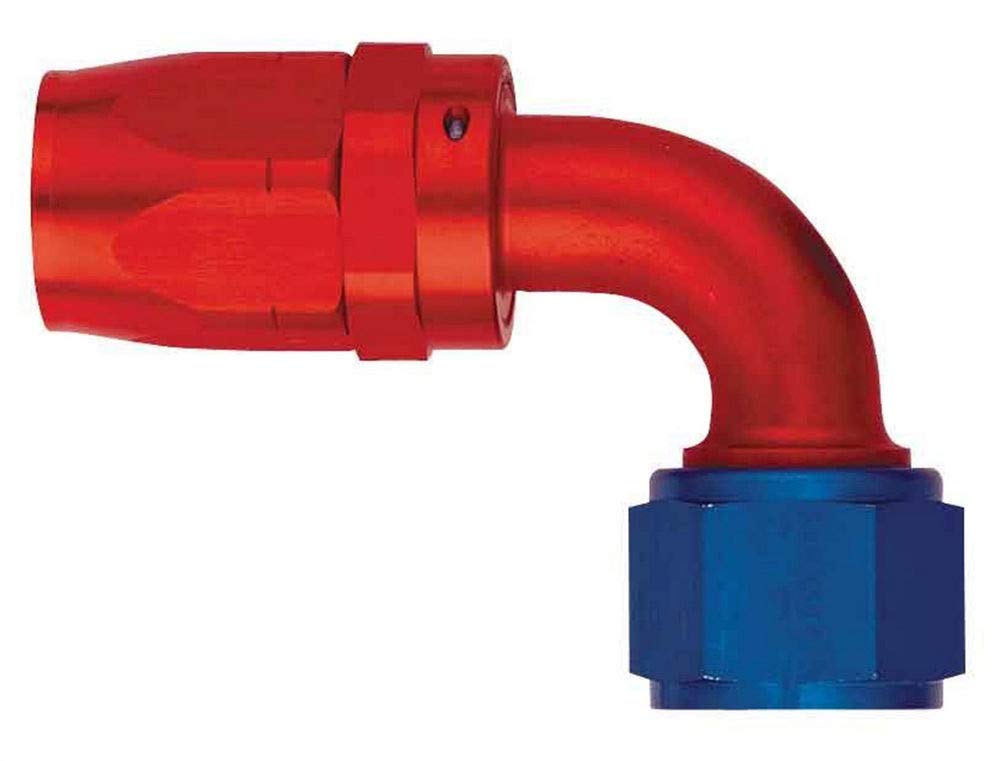 Aeroquip Fitting, Hose End, Aqp/Startlite, 90 Degree, 12 An Hose To 12 An Female Swivel, Aluminum, Blue/Red Anodize, Each