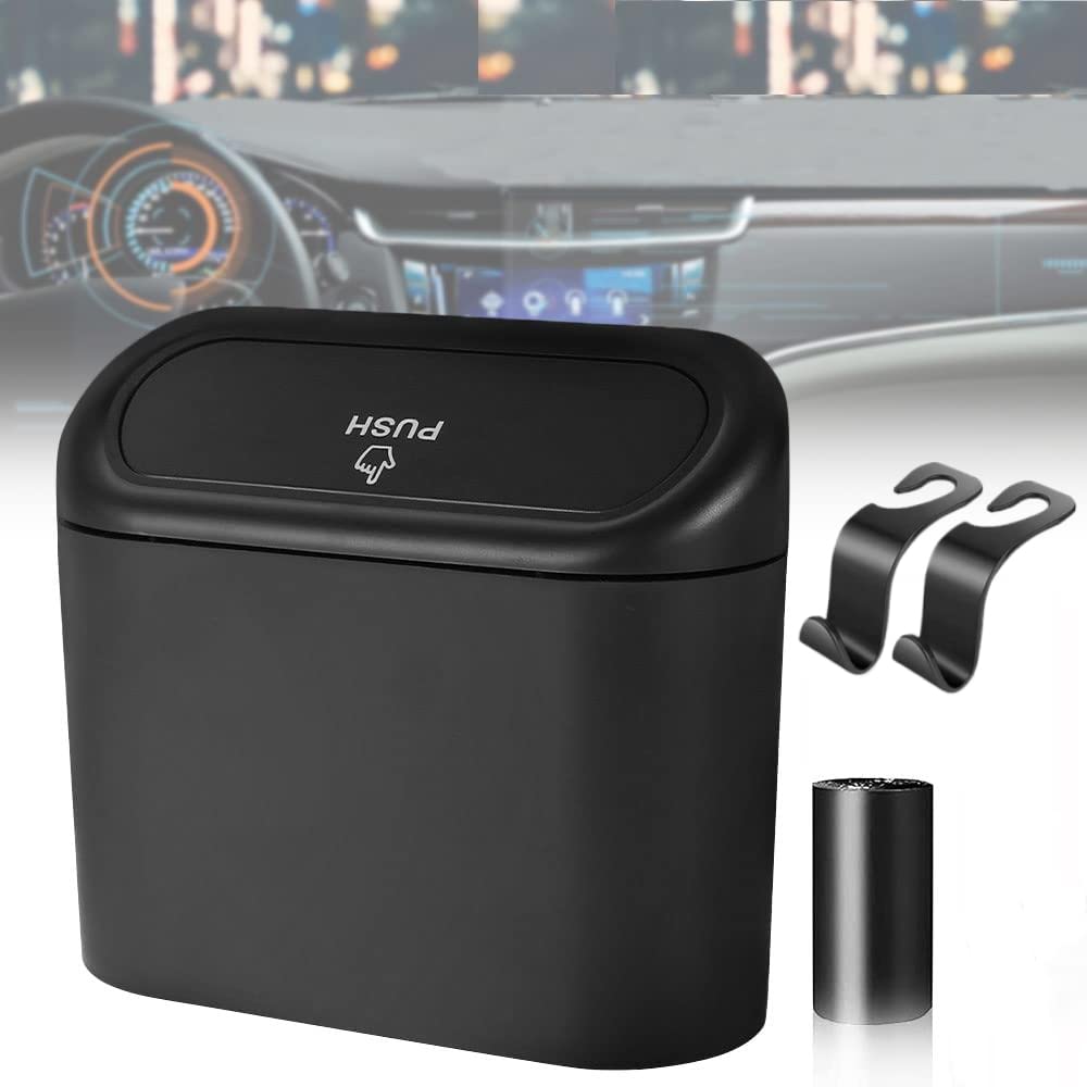 Tulsondai Car Trash Can, Mini Trunk Push Hanging Portable Car Trash Can With 2 Automatic Hooks And Disposable Trash Bags, Suitab