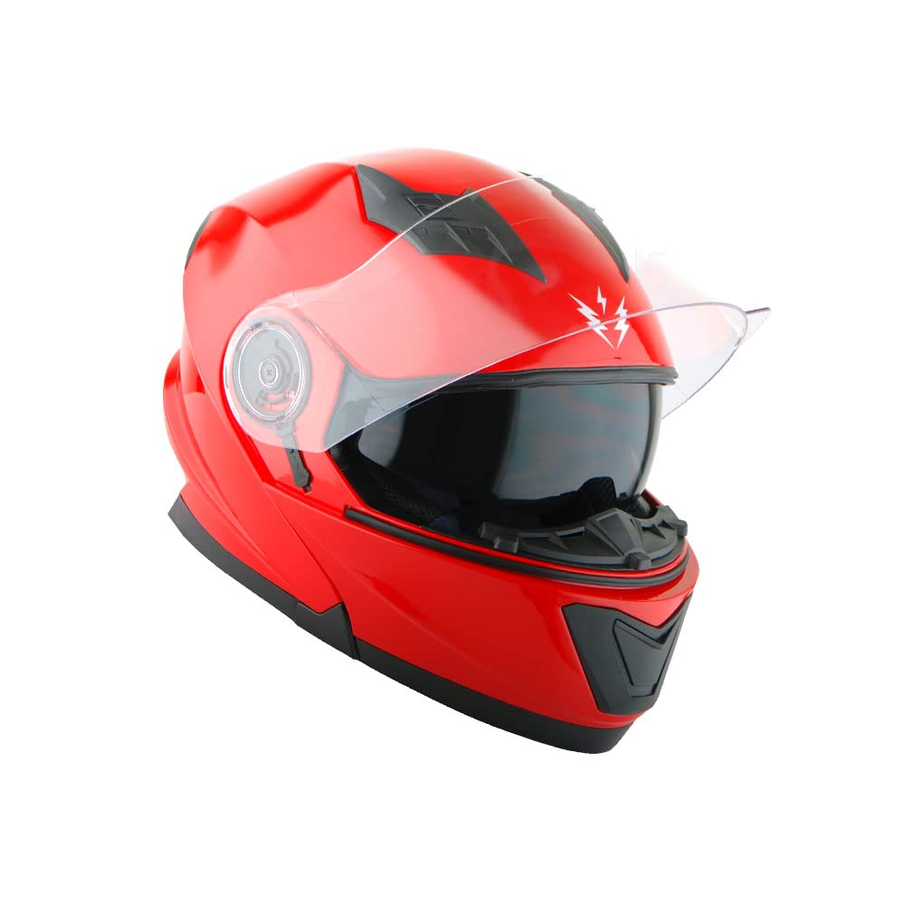 1Storm New Motorcycle Bike Modular Full Face Helmet Dual Visor Sun Shield: Glossy Red