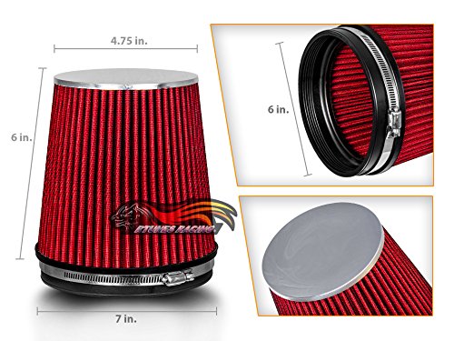 RED 6'' 152 mm Inlet Short Truck Cold Air Cone Replacement Performance Washable Clamp-On Dry Air Filter (6'' Tall)