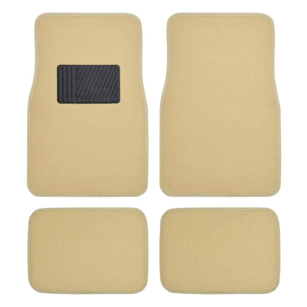 Bdk Premium 4Pc Set Of Carpet Car Floor Mats With Vinyl Safety Heel Pad For Car, Truck, Suv, Coupe Sedan, Light Beige (Mt-100-Lb