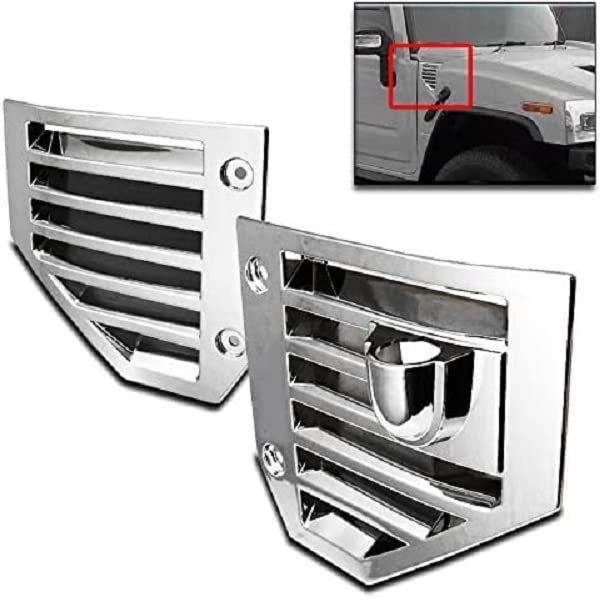 Chrome Hood Side Air Vents Bezel Trim Covers - Compatible with Hummer H2 and SUT 2004, 2005, 2006, 2007, 2008, 2009