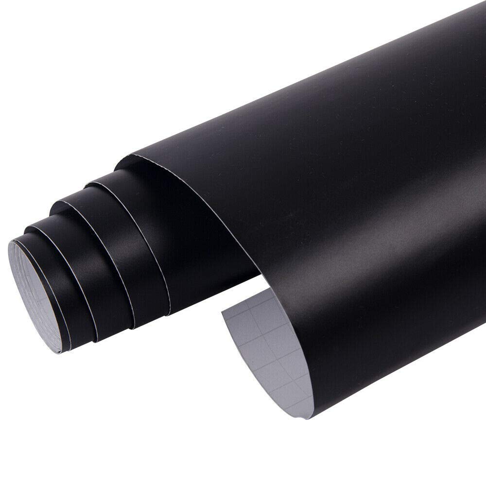 Lzlrun Matte Black Vinyl Wrap Self Adhesive Air Release Bubble - Outdoor Rated For Automotive Use - 12' X 60' Knife + Hand Tool (1Ft X 5Ft)