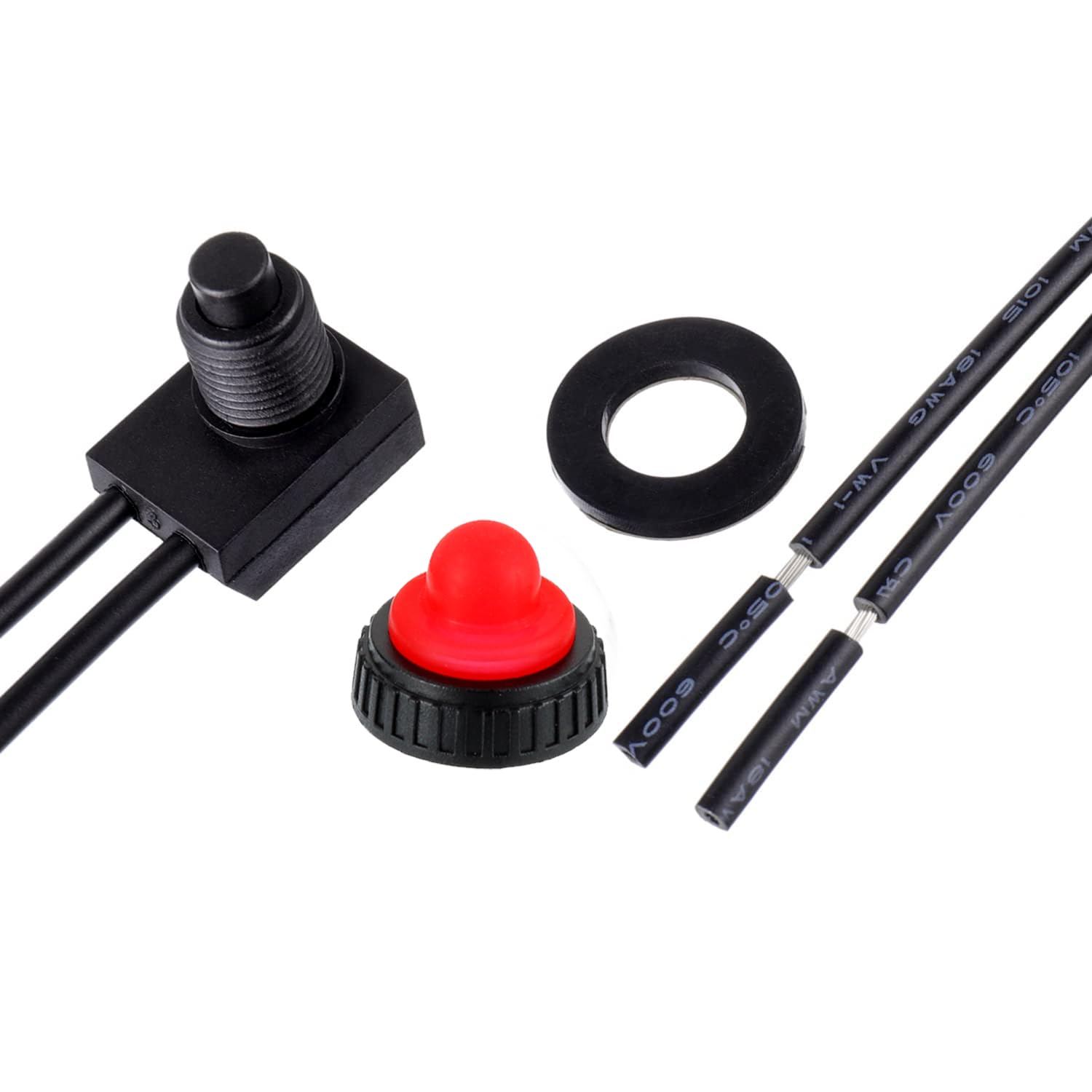 EPLZON KP-107 Waterproof Push Button Switch 12V ON/OFF SPST - Red, 2PCS for Motorcycle/Car