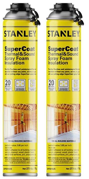 STANLEY Supercoat Spray Foam Insulation - Closed Cell Spray Foam Covers Up to 40 Sq.Ft., Gun Use, Gun Not Included, 27.1 oz, 2 P