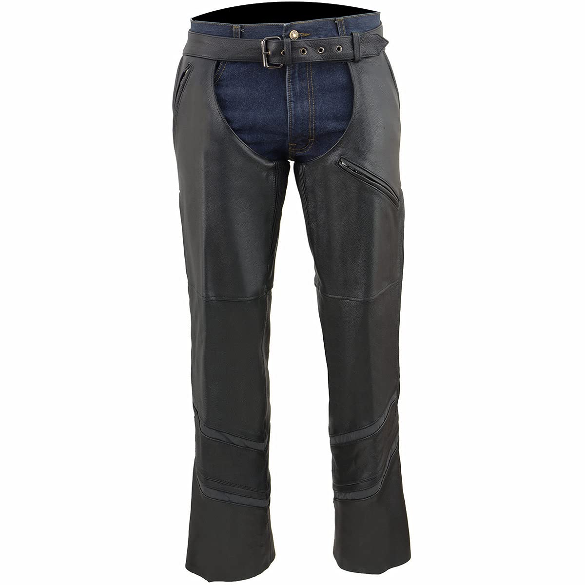 Milwaukee Leather ML1144 Men's Black Premium Leather Vented Motorcycle Rider Chaps w/Reflective Piping - 5X-Large