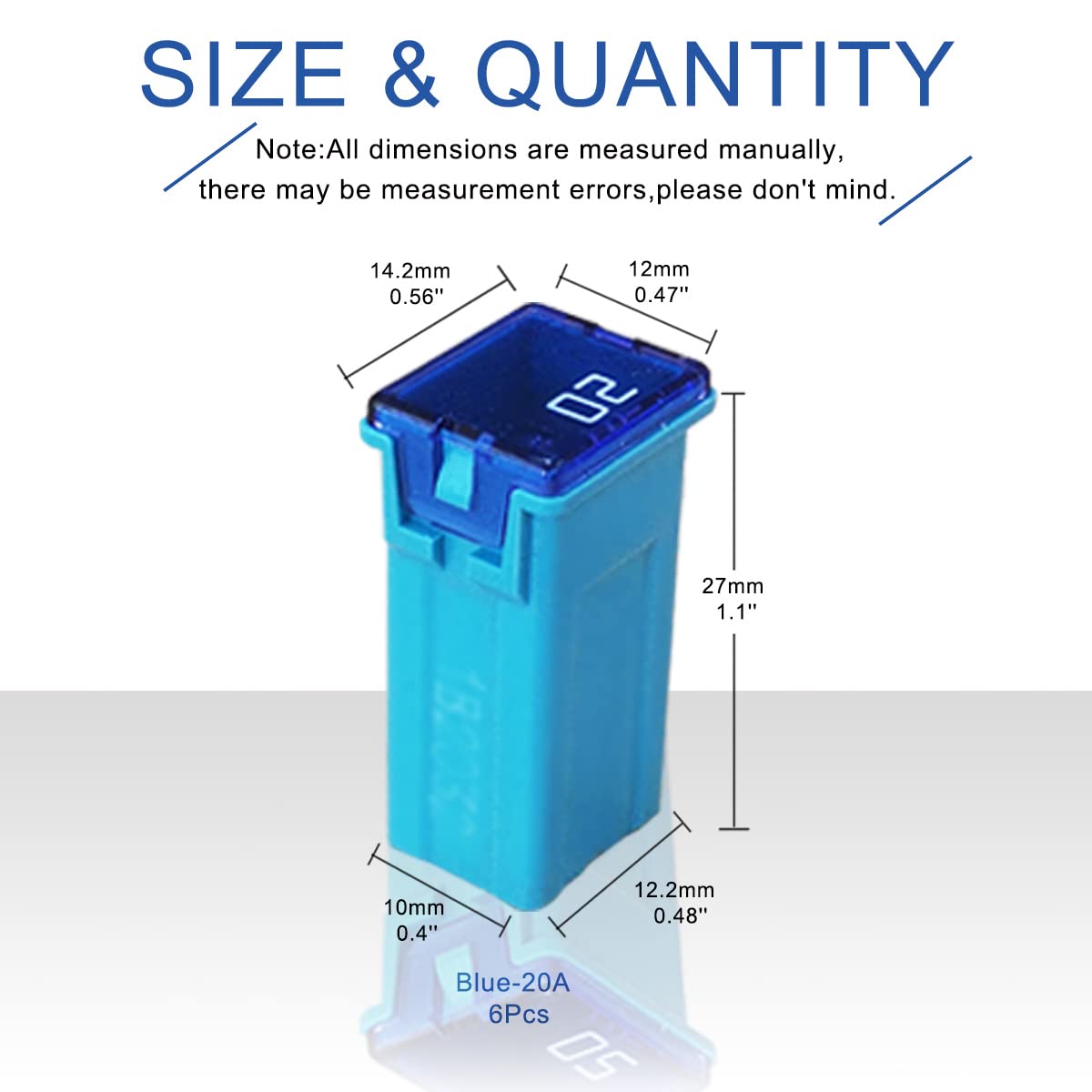 6 Pieces Tall Standard Fuses 20 Amp Jcase Box Shaped Fuse Compatible For Ford Chevy Gm Nissan Toyota Pickup Trucks Cars Suv