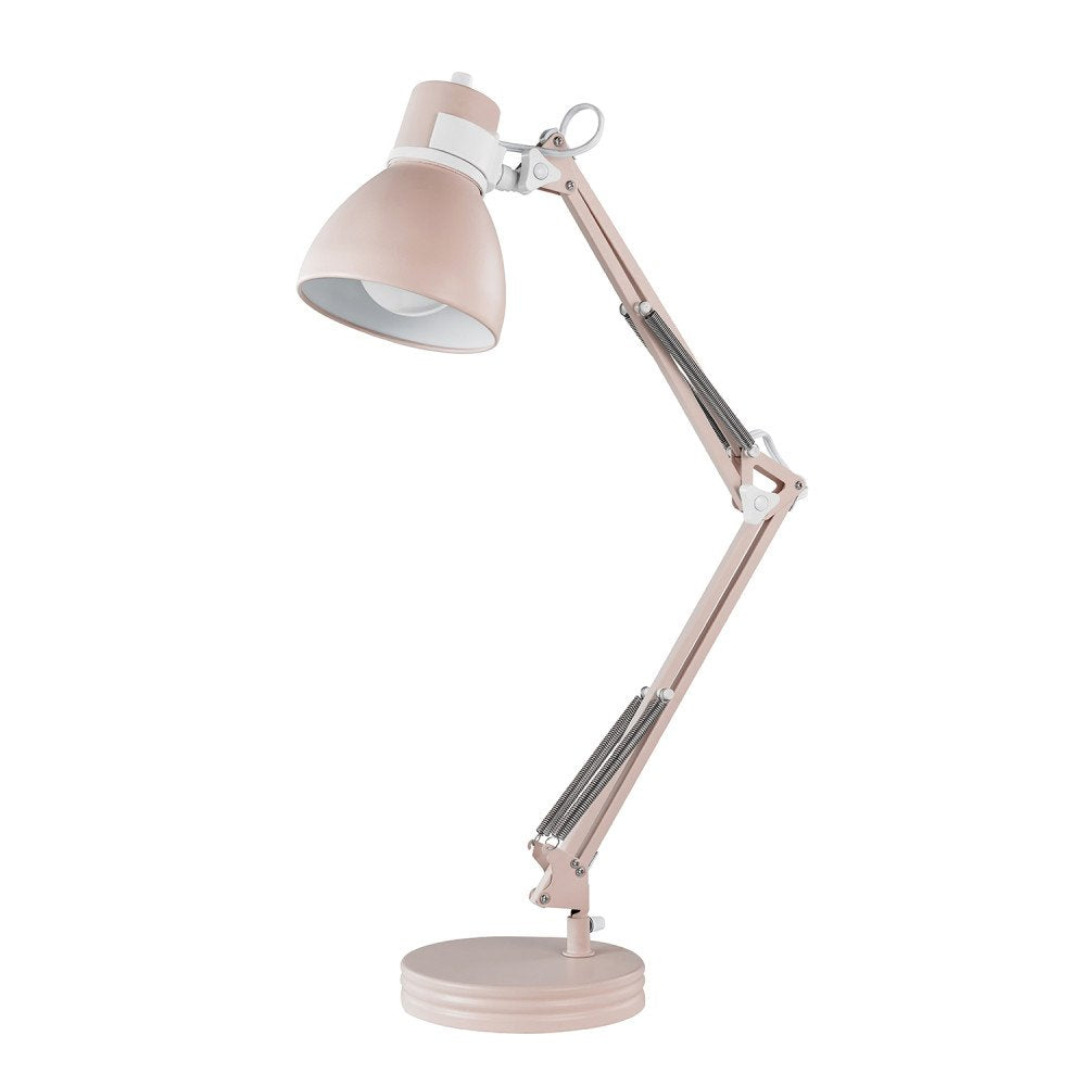 Globe Electric 52028 28 Swing Arm Desk Lamp, Matte Rose, Matte White Accents, On/Off Rotary Switch, Partially Adjustable Swing A