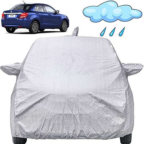 Swift Dzire Waterproof Car Cover With Mirror & Antenna Pockets, Shinning Silver Design, Non Woven Fabric,Triple Stitched, Compat