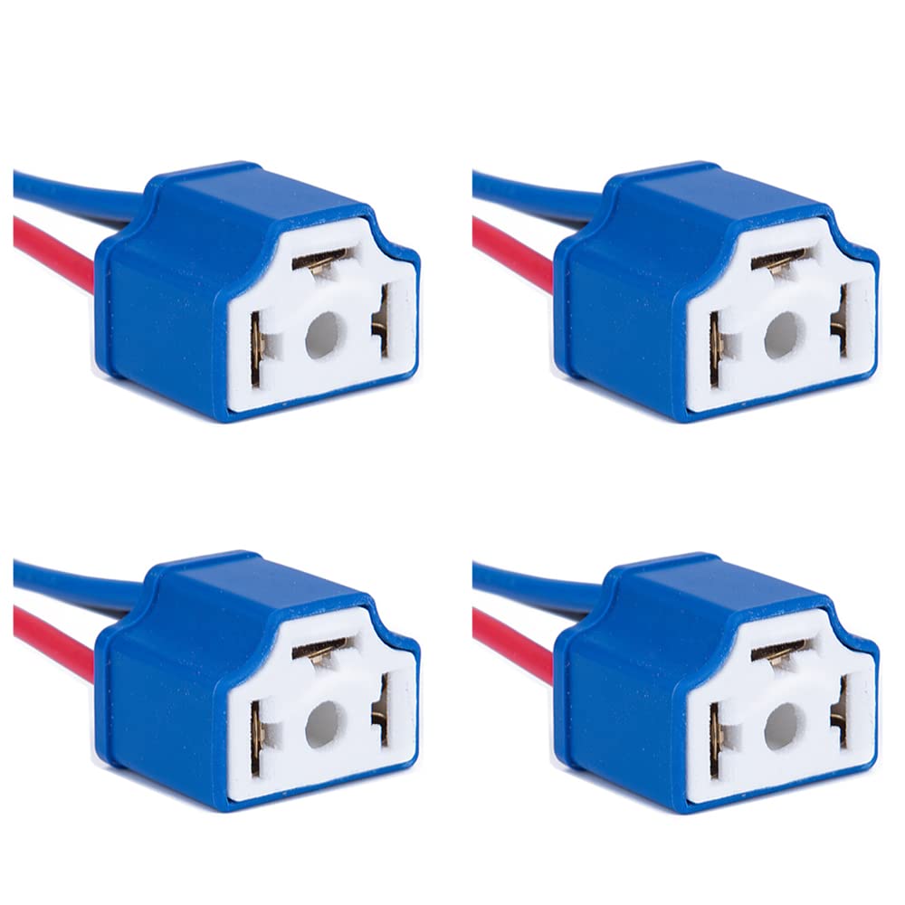 Blyilyb 4-Pack H4 9003 Hb2 Wiring Harness Headlight Ceramic Socket Connector Compatible With Car Truck Boat Marine Headlight Fog Light
