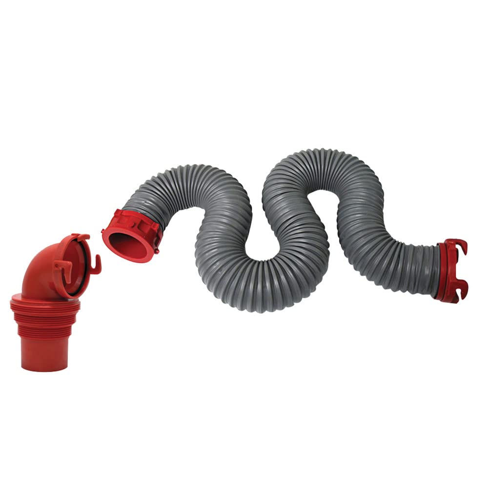 Valterra Viper 15-Foot RV Sewer Hose Kit, Universal Sewer Hose for RV Camper, Includes 15-Foot Hose with Rotating Fittings, 90 Degree ClearView Sewer Adapter and 2 Drip Caps