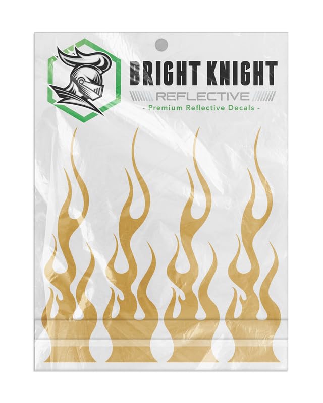 Bright Knight Reflective Flame Stickers, 4 Pcs Gold Reflective Car Sticker Decal With 3M Retro-Reflective Vinyl, Self-Adhesive O