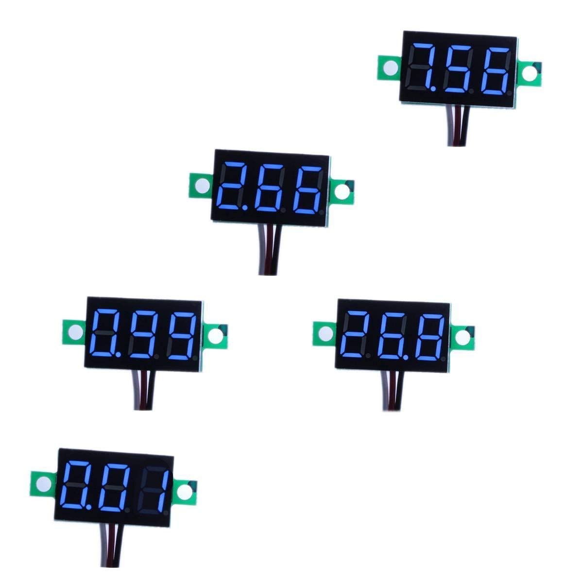 bayite Pack of 5 Three-Wire Calibratable DC 0~30V Blue Digital Mini Voltmeter Gauge Tester Mount Car Motorcycle Battery Monitor Volt Voltage Meter 0.36' Blue LED Display Panel