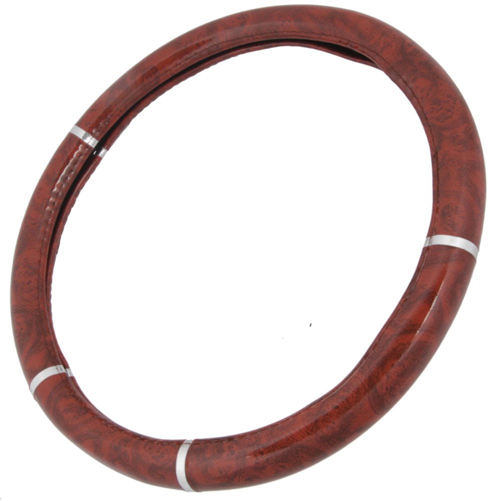 BDK Dark Wood Grain Car Steering Wheel Cover, Standard 15 inch Size, Made to Fit Most Auto Truck Van SUV