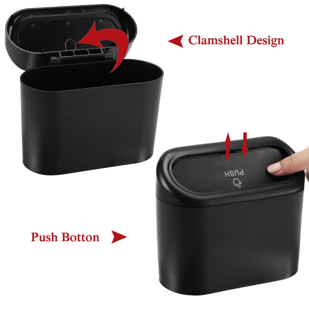 Accmor Car Trash Can With Lid, 2 Pack Mini Auto Dustbin Garbage Organizer Holder, Portable Hanging Wastebasket Trash Container B