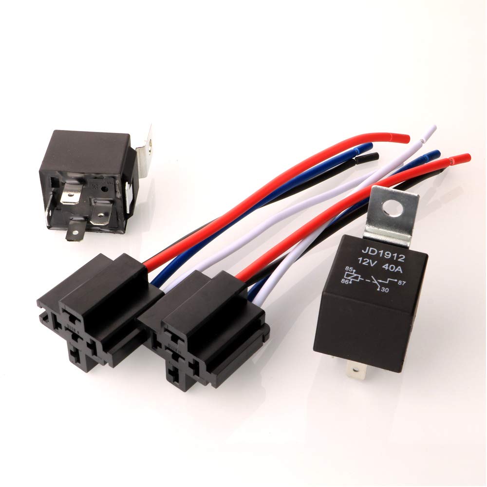 Gebildet JD1912 Car Relay Harness 12V 40A 4 Pin SPST 12AWG Harness Sockets with Color-Labeled Wires for Automotive Truck Van Mot