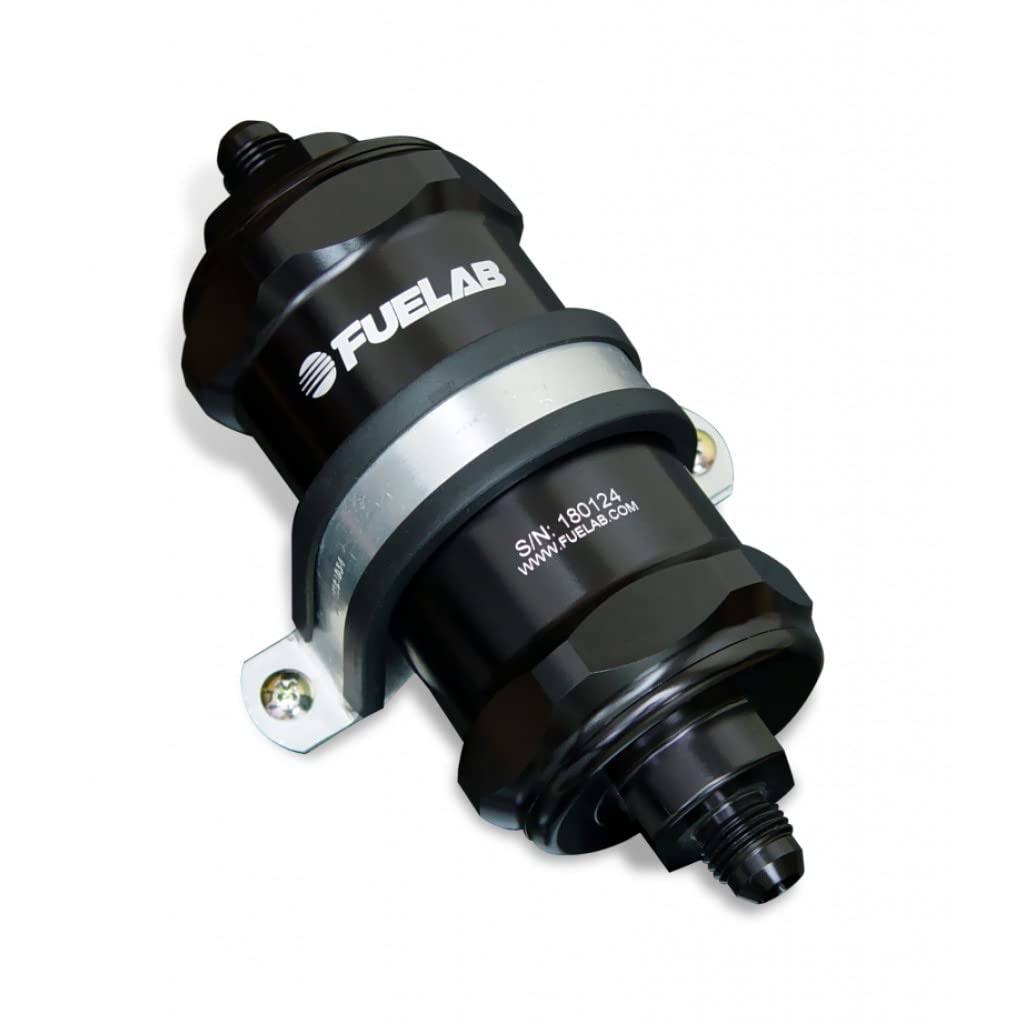 Fuelab 818 In-Line Fuel Filter Standard -6AN In/Out | 10 Micron Fabric | Black