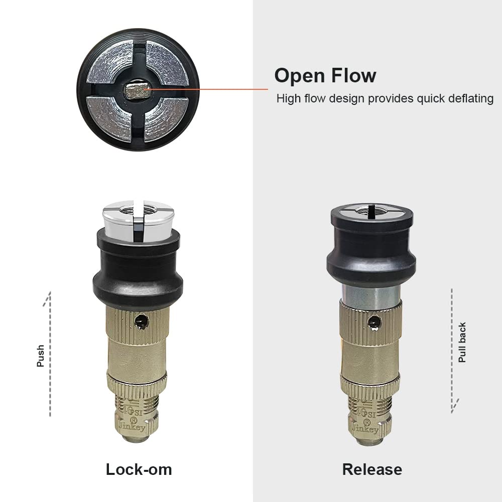 Jinkey Automatic Tire Deflator With Locking Air Chuck For Schrader Valve Straight Open Flow Air Chuck Quick Connect Air Down Tire Deflators Offroad Accessories For Car Truck Tire Pressure Equalizer