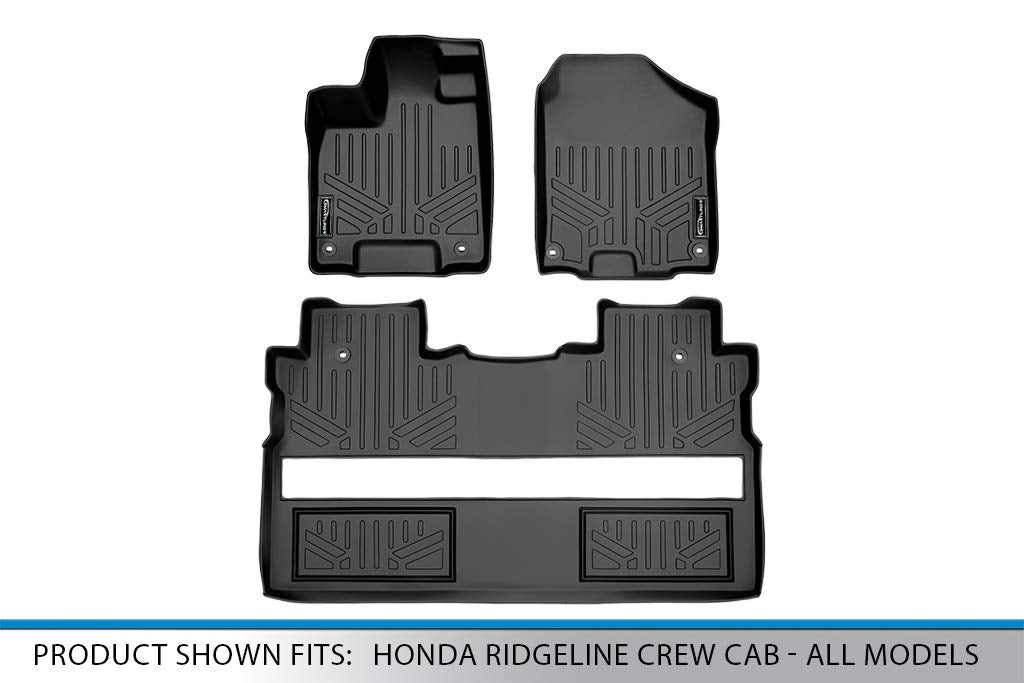Smartliner Custom Fit Floor Mats 2 Row Liner Set Black Compatible With 2017-2024 Honda Ridgeline Crew Cab - All Models