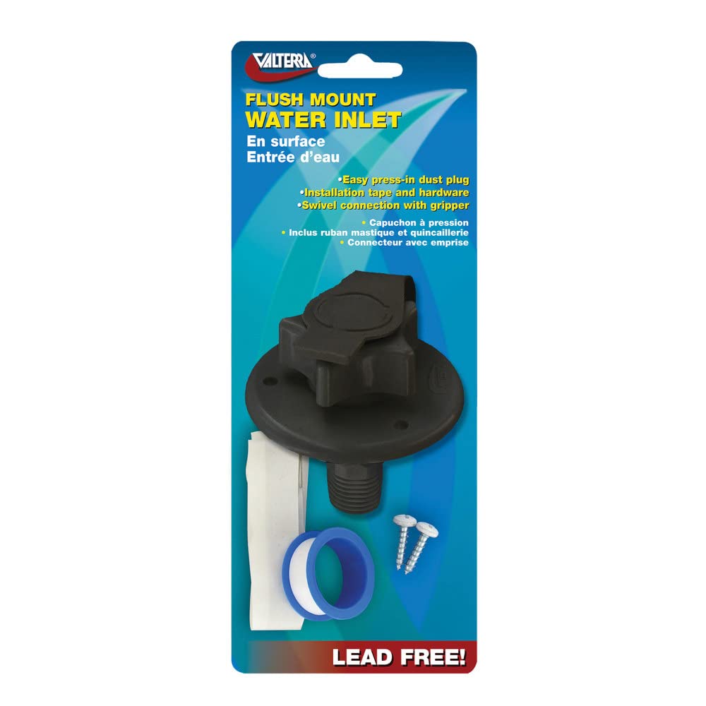 VALTERRA A01-0168BKVP Flush-Mount Water Inlet - MPT, 2-3/4&quot; Flange, Black (Carded)