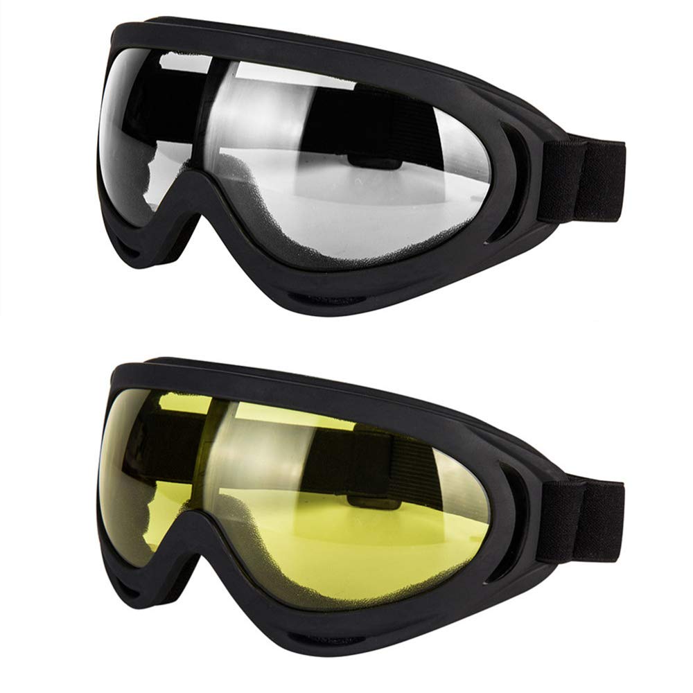 Ljdj Motorcycle Goggles - Glasses Set Of 2 Yellow Clear Lenses Dirt Bike Atv Motocross Anti-Uv Adjustable Riding Off Road Racing