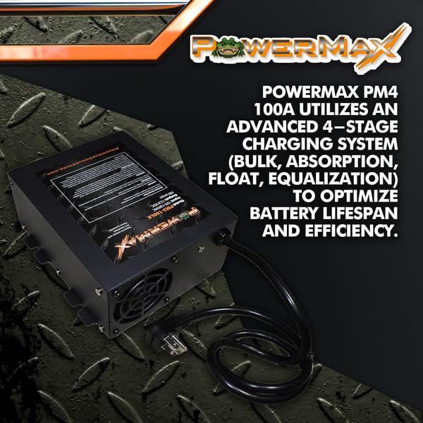 Powermax Pm4 100A 110V Ac To 12V Dc 100 Amp Power Converter With Built-In 4 Stage Smart Battery Charger With Reverse Polarity, O