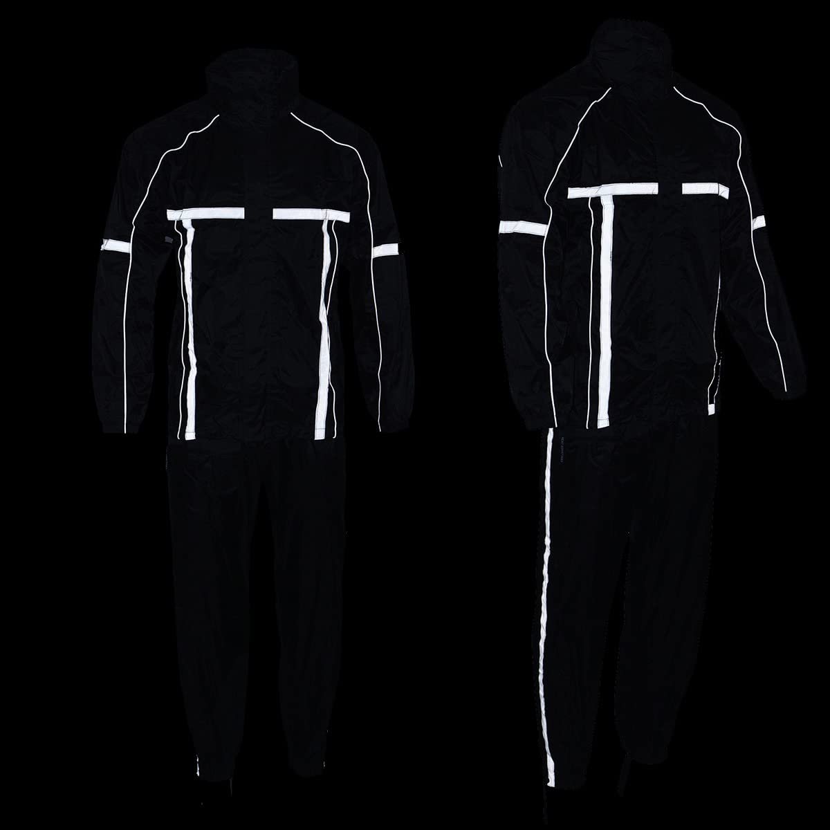 Milwaukee Leather MPM9510 Men's Black Water-Resistant Motorcycle Rain Suit with Hi Vis Reflective Tape - Small