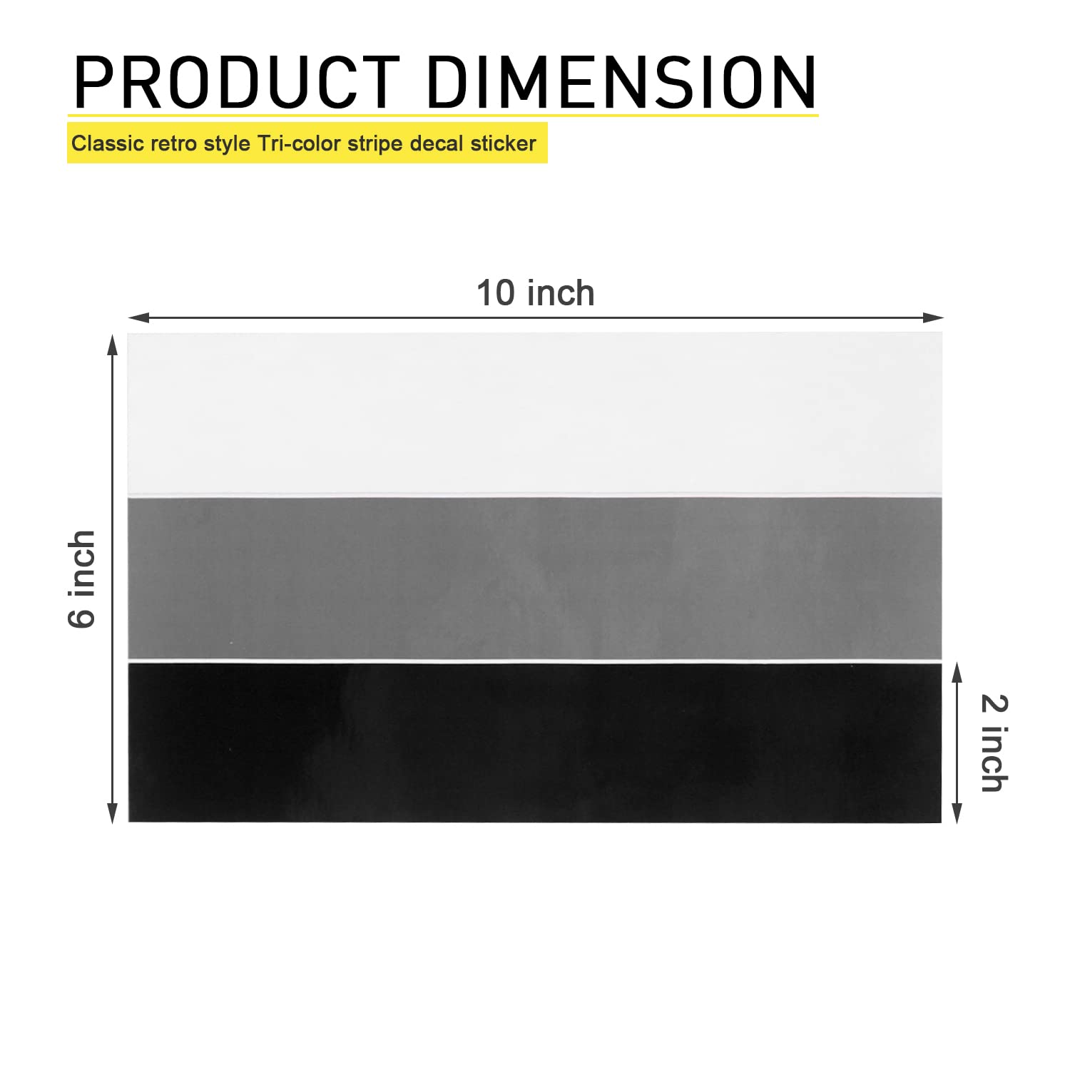 Mochent 2 Pcs 10-Inch Classic Retro Tri-Color Stripe Decal Sticker For Toyota Tacoma 4Runner Tundra Rav4 Accessories, Grille Fender Hood Side Skirt Bumper Side Mirror Dashboard Decoration (White/Light Gray/Black)