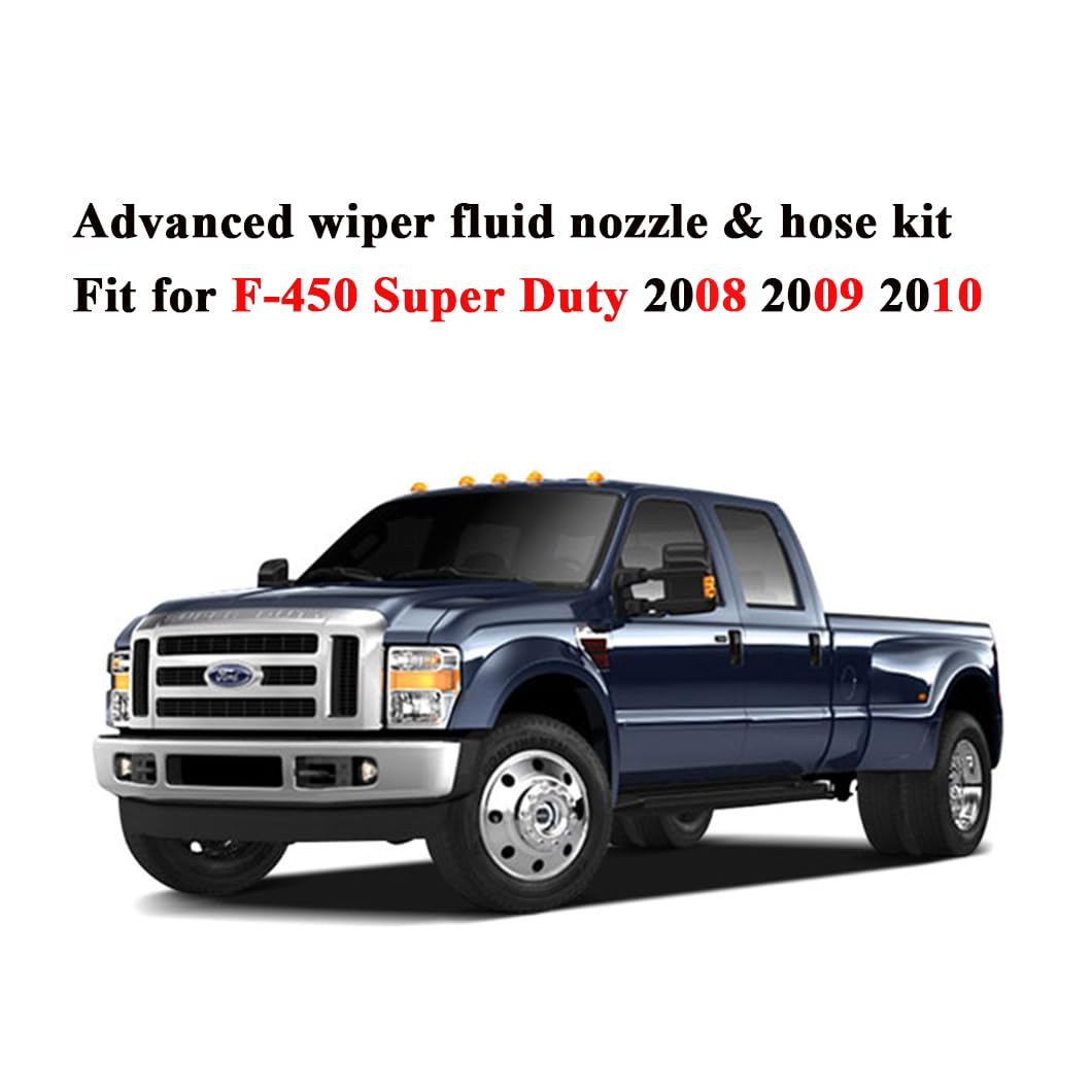 ZHPTAM Wiper Fluid Nozzle Hose Kit for 2008-2010 Ford Super Duty F-250 F-350 F-450 F-550, Black, Two Fan Spray Holes,